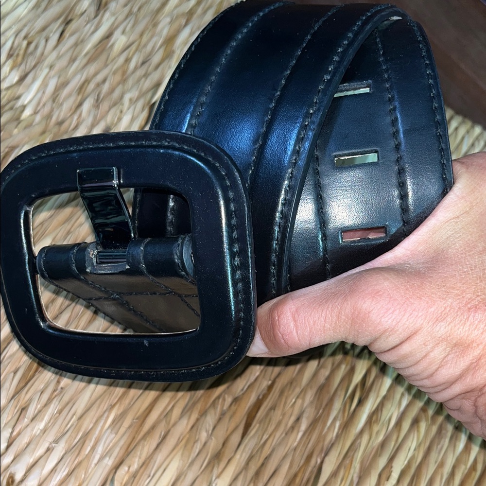 ANTONIO MELANI MEDIUM GENUINE LEATHER, black 2.5 in belt w/4in leather buckle